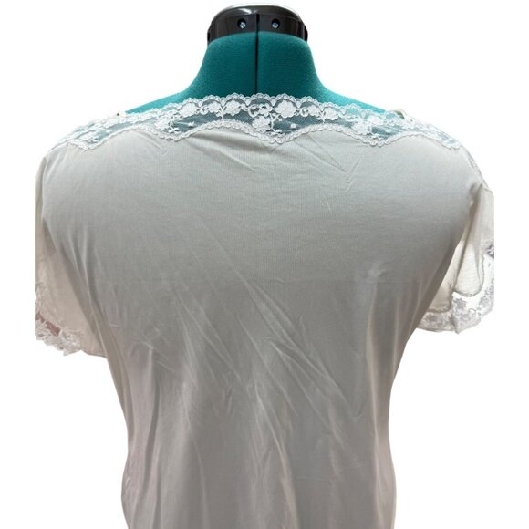 Vintage White Lace-Trimmed Nightgown With Flutter Sleeves Medium - Picture 11 of 15